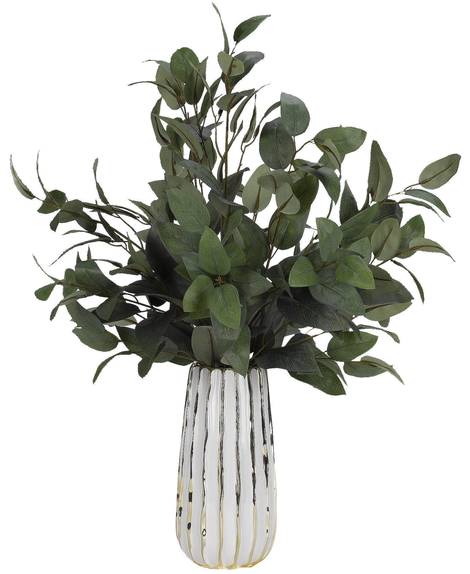 

- Green Elm Branches in White/Gold Ceramic Vase