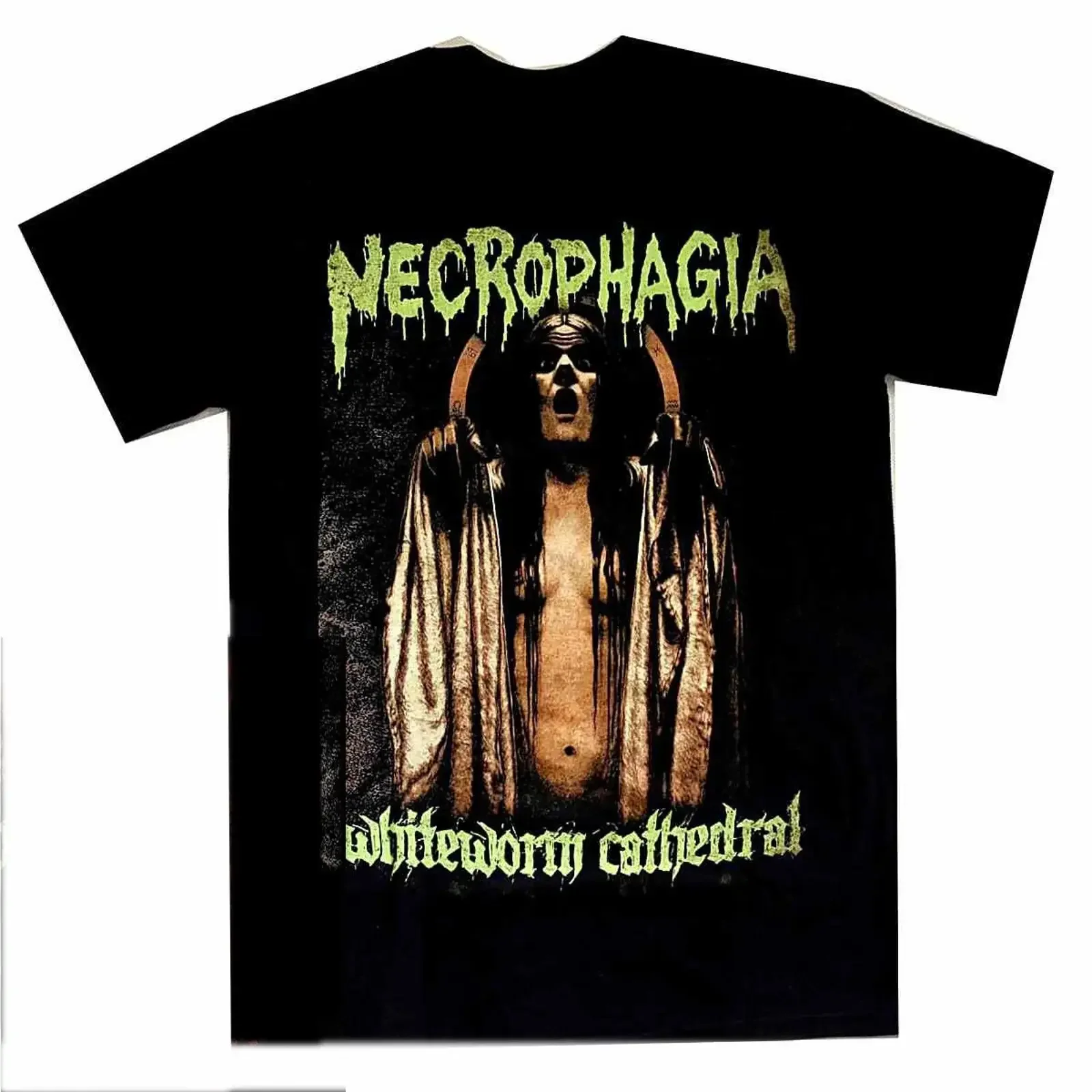 Фото Футболка Necrophagia Whiteworm Cathedral Tour для мужчин, все размеры S, M, L, 2XL, 3XL, 4XL, винтажная, с эффектом потертости, с графическим принтом, модная, мягкая дизайнерская одежда №1