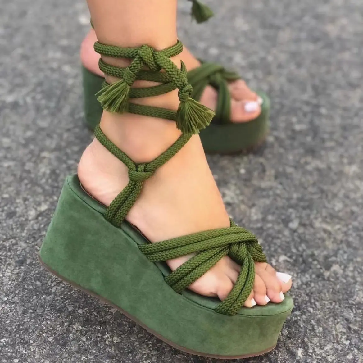 

Summer Women Fashion Sandals Platform Wedge Heel Ankle Strap Lace Up Cross-tied Narrow Band Rome Sexy Ladies Sandalias Mujer