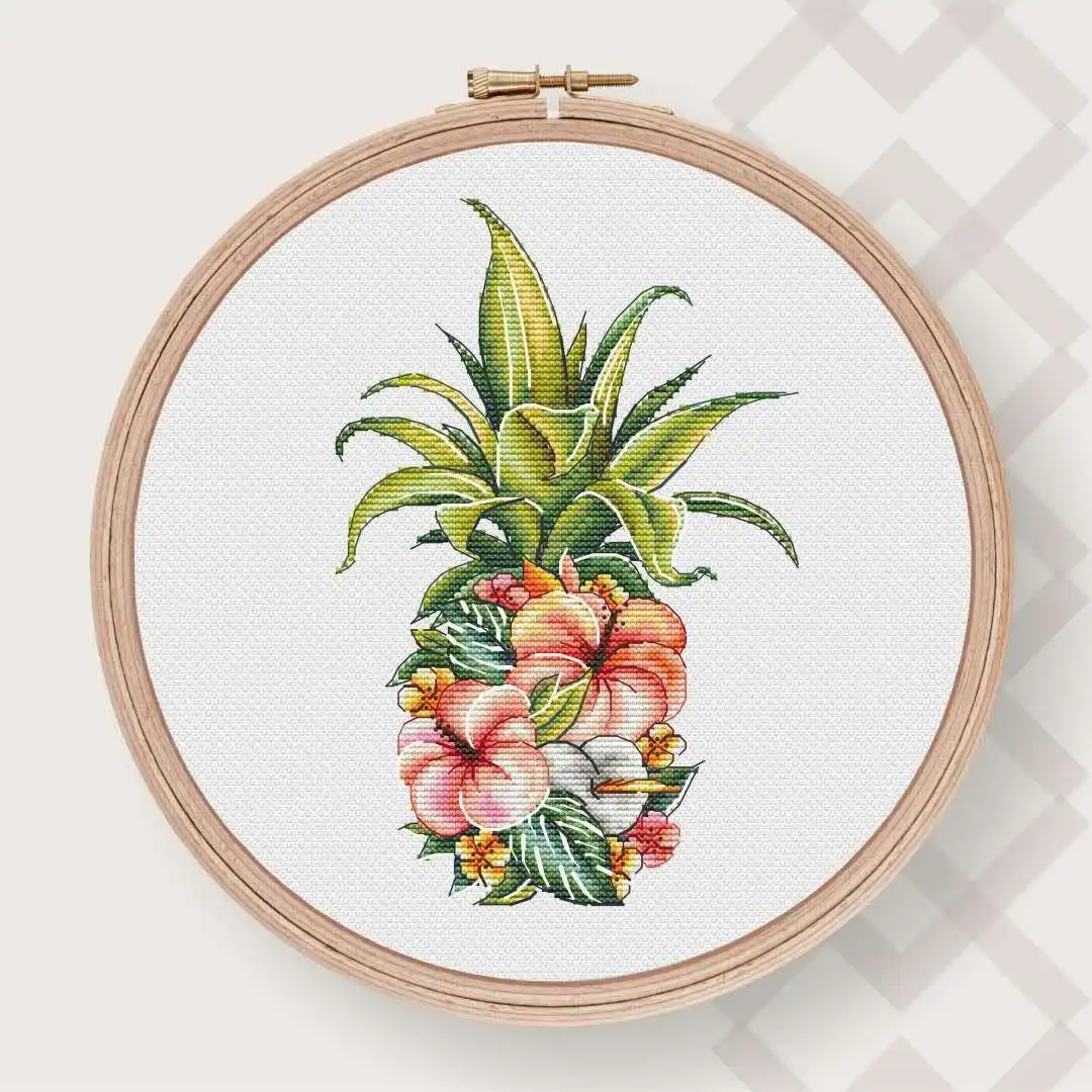 

Pineapple Flower 2-23-31 Cross Stitch Kit Aida Count Unprint Canvas Stitches Embroidery DIY Handmade Needlework