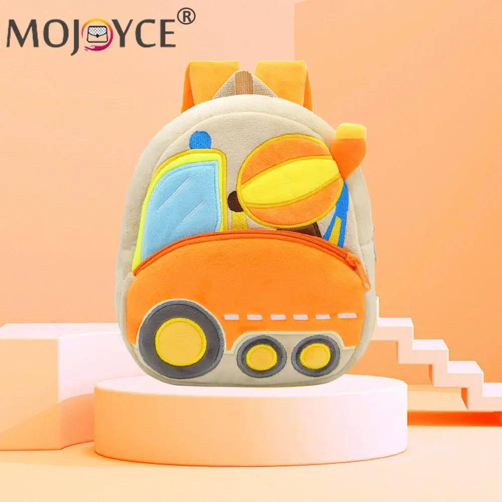 

Portable Children 3D Engineering Car Pattern Backpack Fashion Soft Warm Plush Hit Color Zipper Kindergarten Shoulder Bag