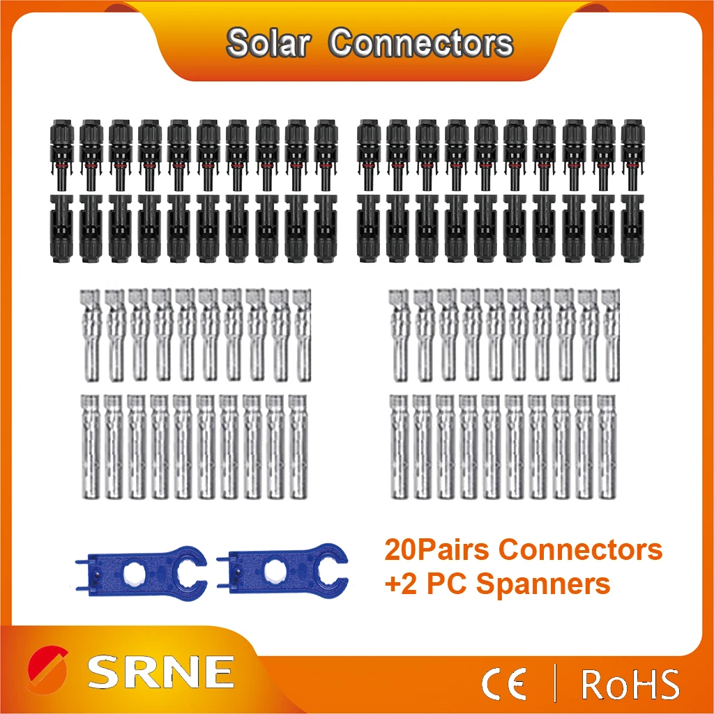 

SRNE 20 Pairs Solar Panel Connector Male and Female with 1Pair Spanner Fit For Solar Cable Cross Sections 2.5mm2~6.0mm2 IP67 New