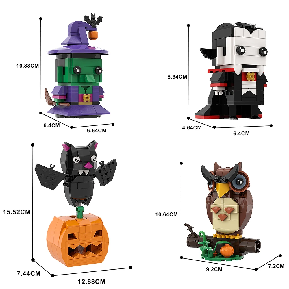 MOC Хэллоуин Brickheadz Набор строительных блоков Сова Тыква Летучая мышь ведьма Вампир Террор Кирпичи Тыква Призрак Игрушки для подарка (art.: 3920ca82b0fa3) - 3920ca82b0fa3