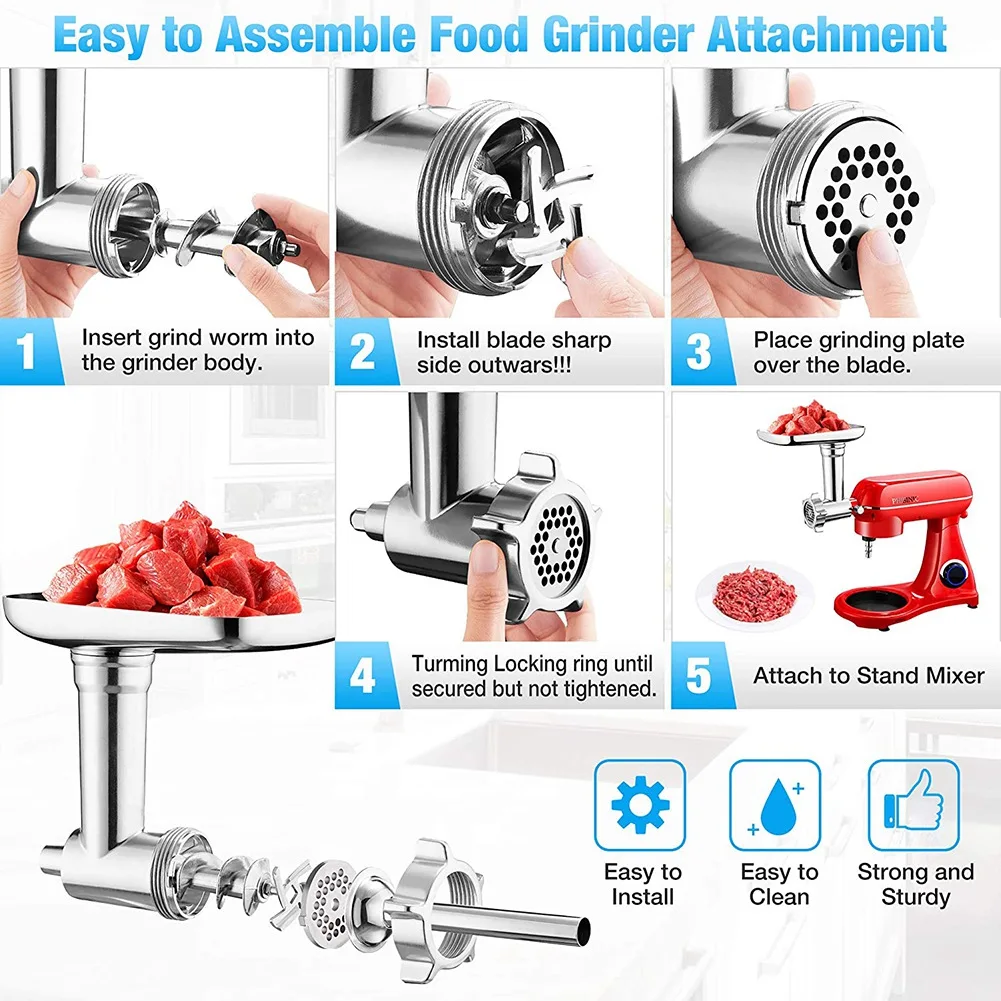 

Metal Food Grinder Attachment for PHISINIC & KitchenAid Stand Mixer,Meat Grinder Accessories, Sausage Stuffer Attachment