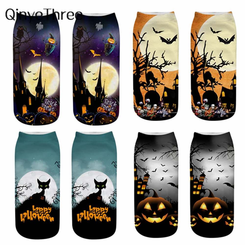 

Funny 3D Printing Halloween Socks Unisex Cute Happy Cosplay Party Club Sokken Gifts Gothic Pumpkin Lantern Ghost Broom Black Cat