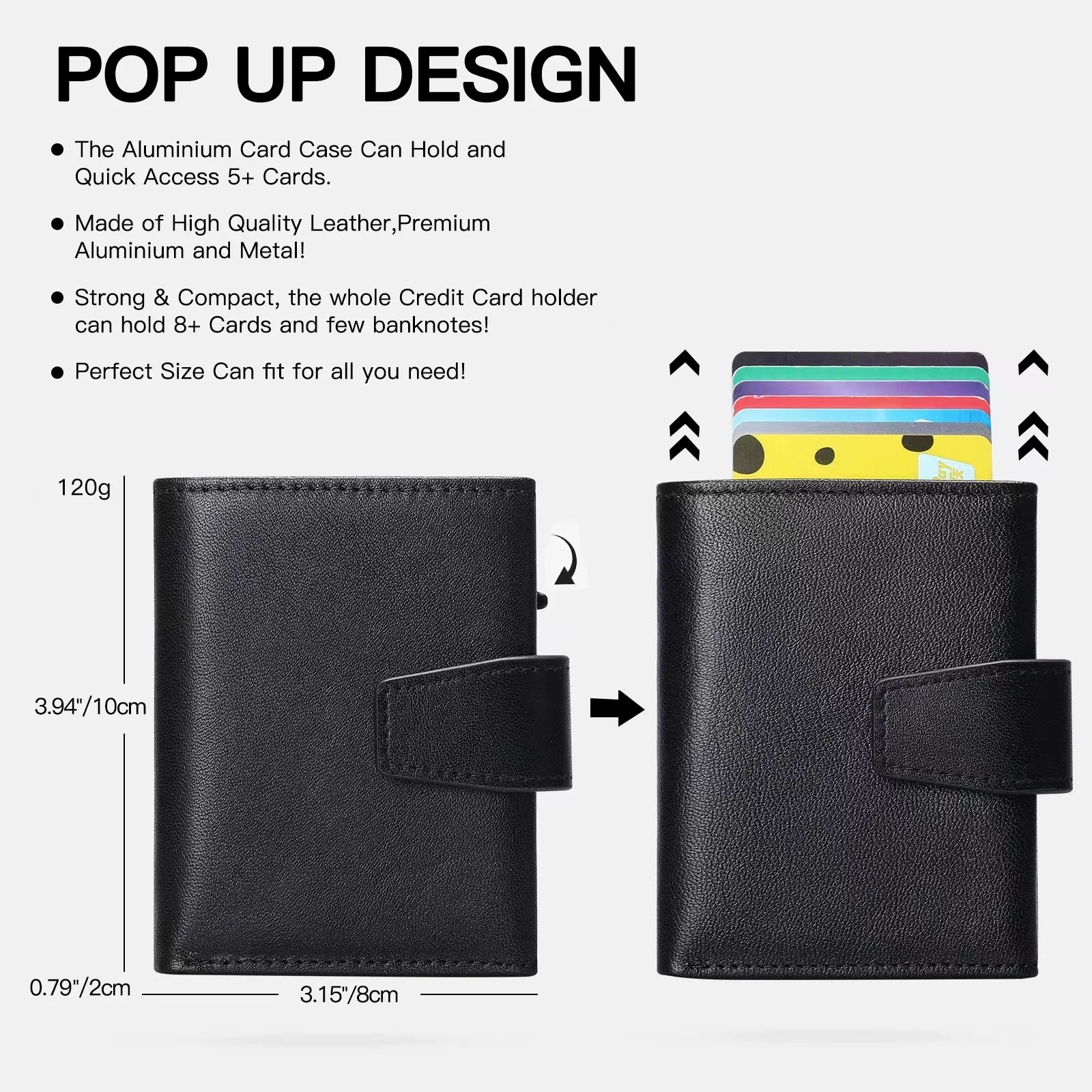 New Portable Belt Fashion Men's Leather Short Large Capacity Business Wallet With Aluminum Alloy Automatic Card Box