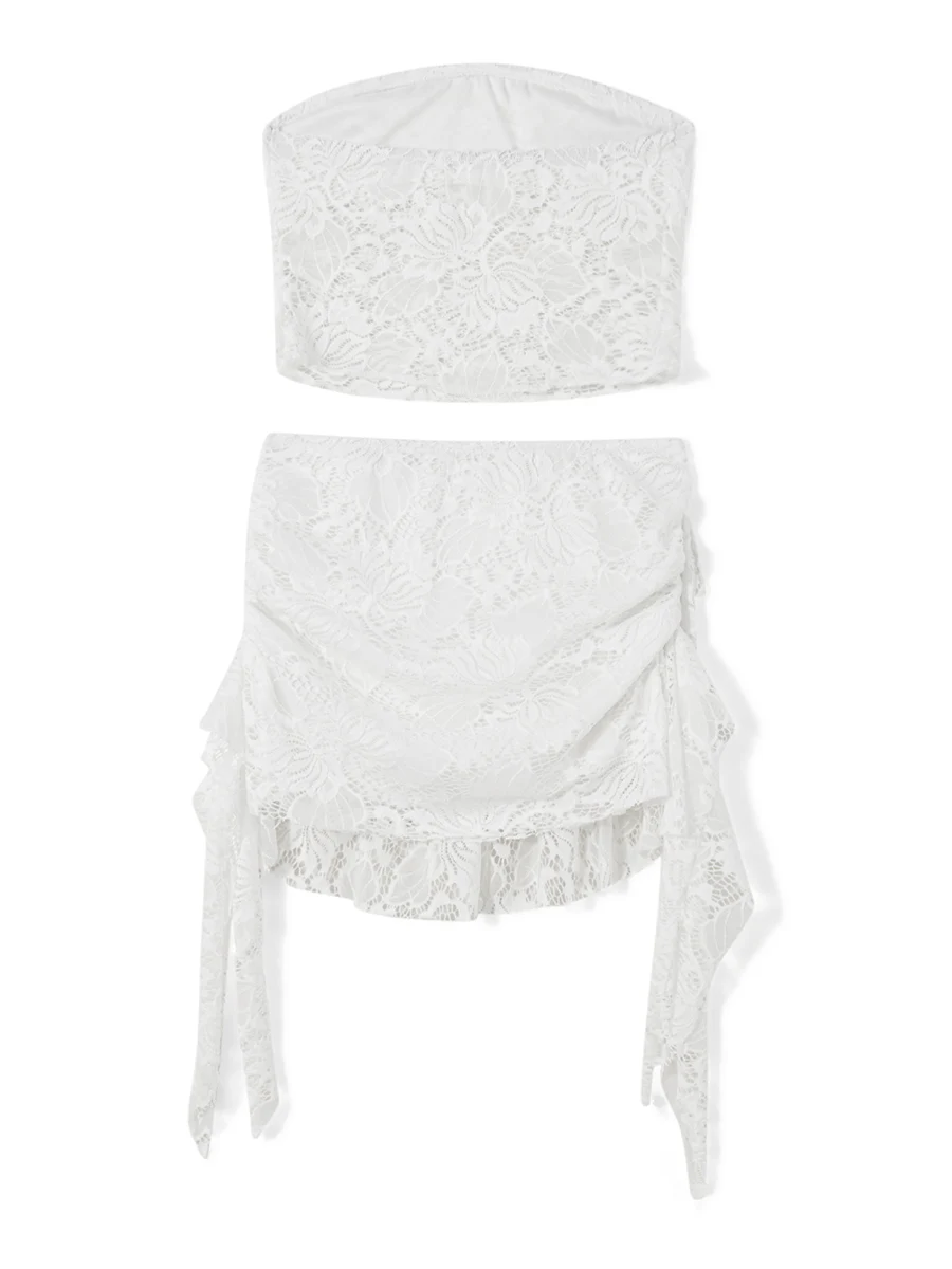 Женский кружевной комплект y2k летний из двух предметов прозрачная сетчатая