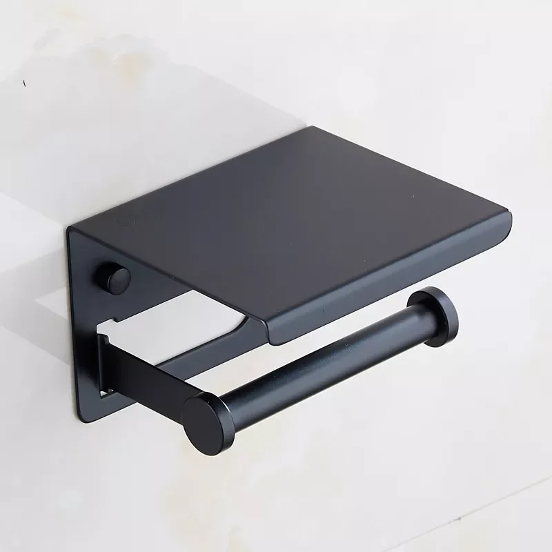 

Black Toilet Paper Holder With Shelf Paper Towel Holder WC Kitchen Paper Holder Stainless Steel Toilet Roll Holder