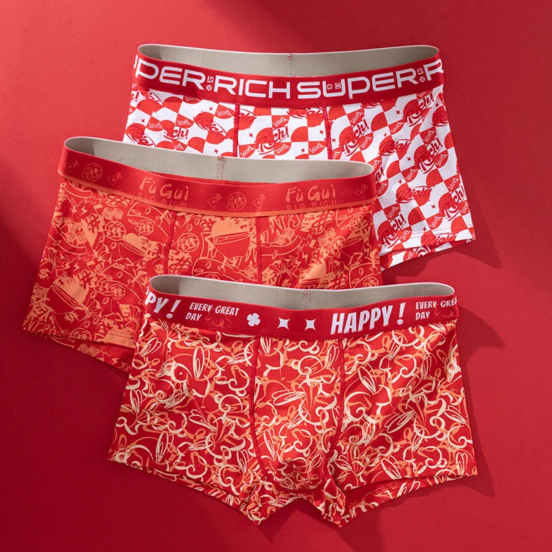 

Red Men's Underwear Zodiac Year Rabbit Red Men's Boxers Pure Cotton Boxer Shorts Year Of The Rabbit Male Boxers Men's Underpants
