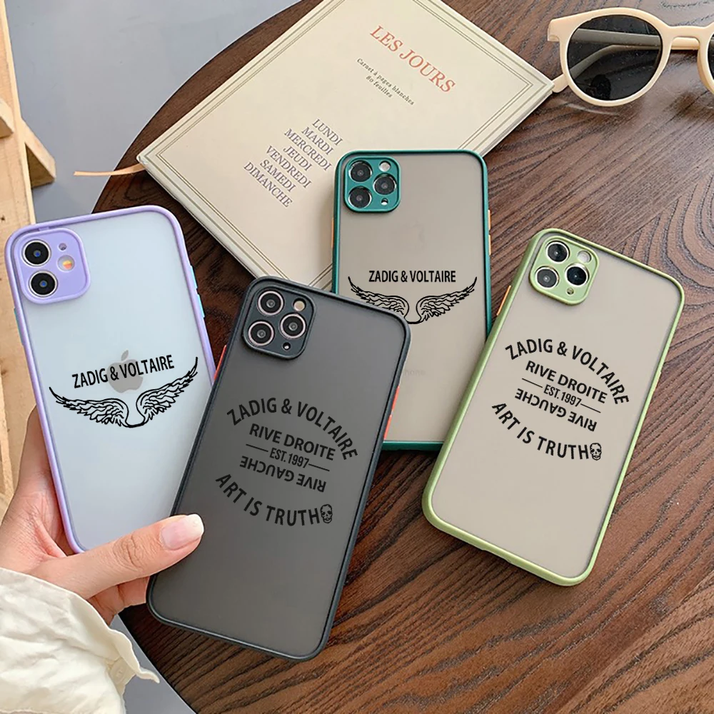 

Z-Zadig Flower Pattern Voltaire Matte Transparent Colorful Phone Case For iphone 14 Plus 13 12 11 Pro Max Mini XS X XR Cover