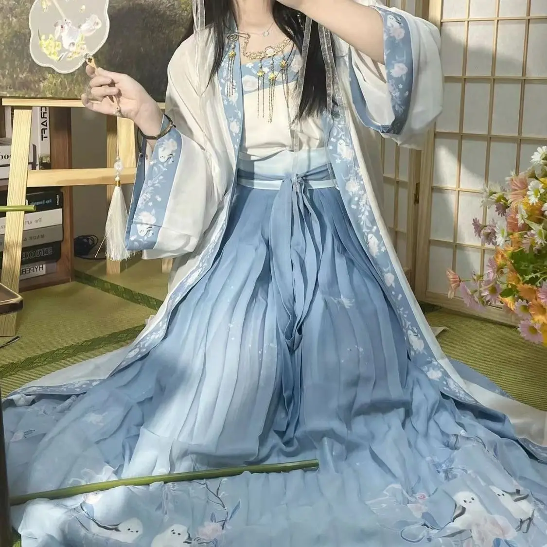 Улучшенный женский костюм Hanfu Song Changgan Temple плиссированная юбка подтяжки весна и