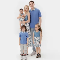 summer cotton family matching floral sets mom and dad boy girl baby clothes flounce dresses tops short short sleeve t shirt