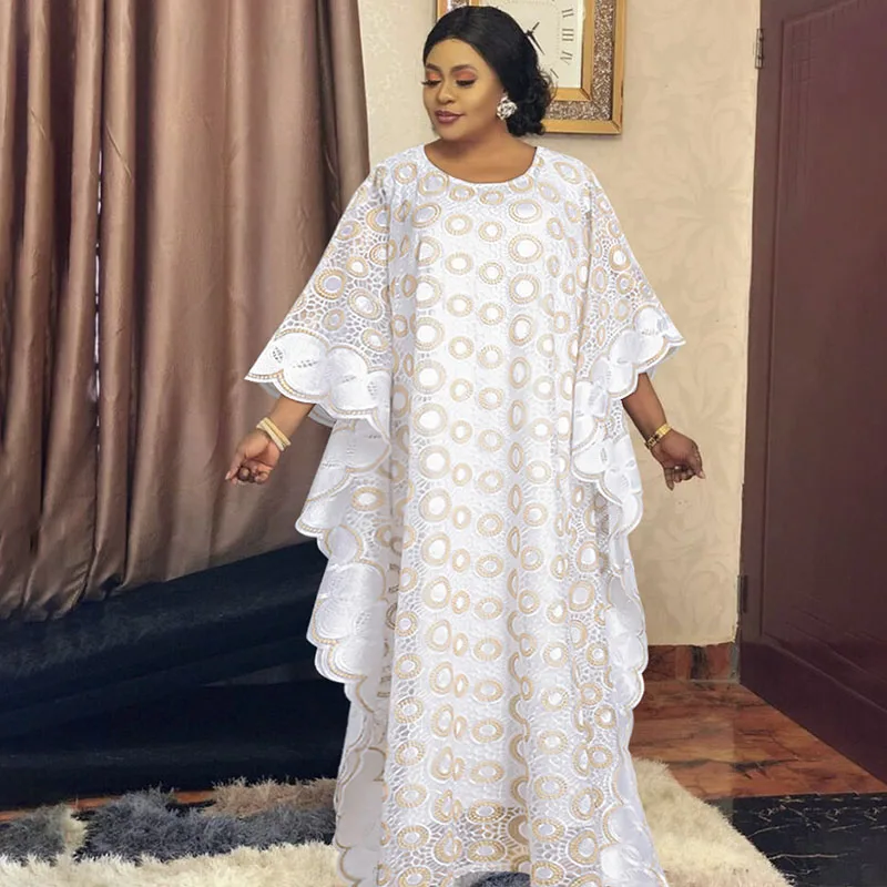

New Style African Dresses for Women Dashiki White Crochet Cutout African Clothes Boubou Robe Africain Party African Dress Outfit