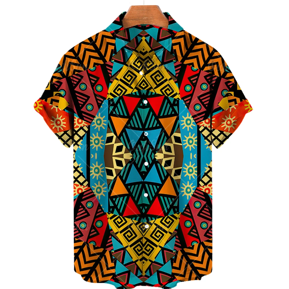 2022 Men's Hawaiian 3d Shirt Cashew Flower Geometric Print Fashion Single Breasted Shirt Plus Size  shirt for man