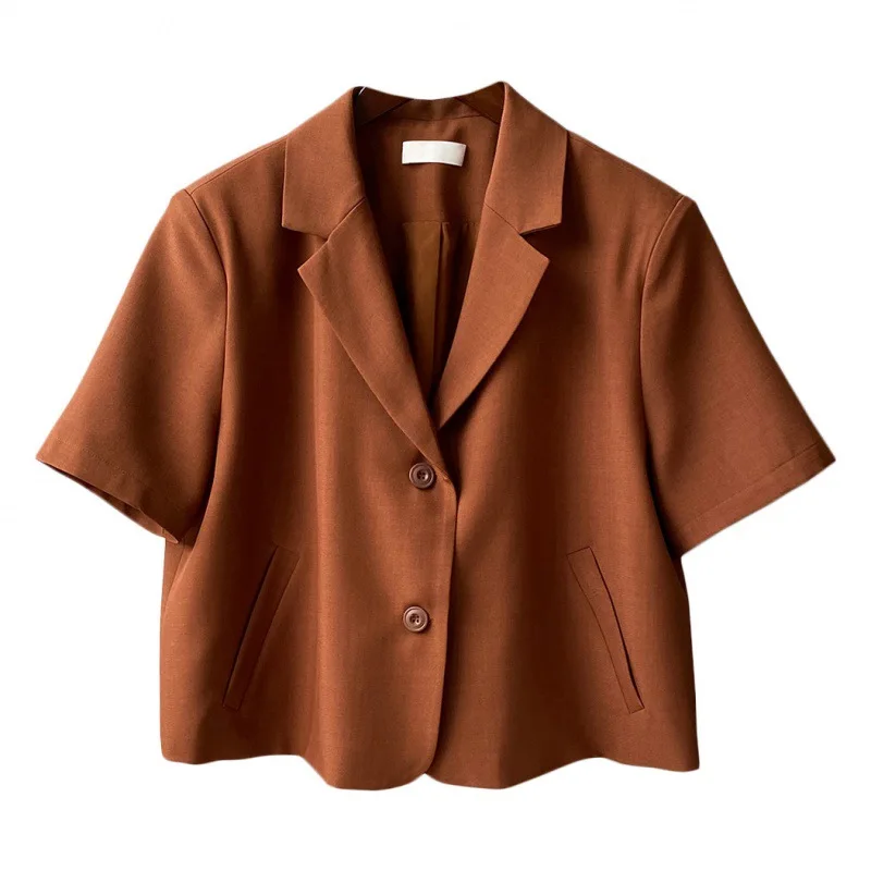 Short Sleeve Blazer Coat Woman Summer 2023 Causal Thin Fashion Korean Blazers Loose Mini Tops New Solid Button Loose Jacket