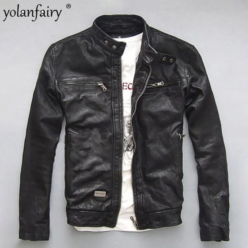 

Куртка мужская приталенная из натуральной кожи, мотоциклетная верхняя одежда из воловьей кожи, пальто