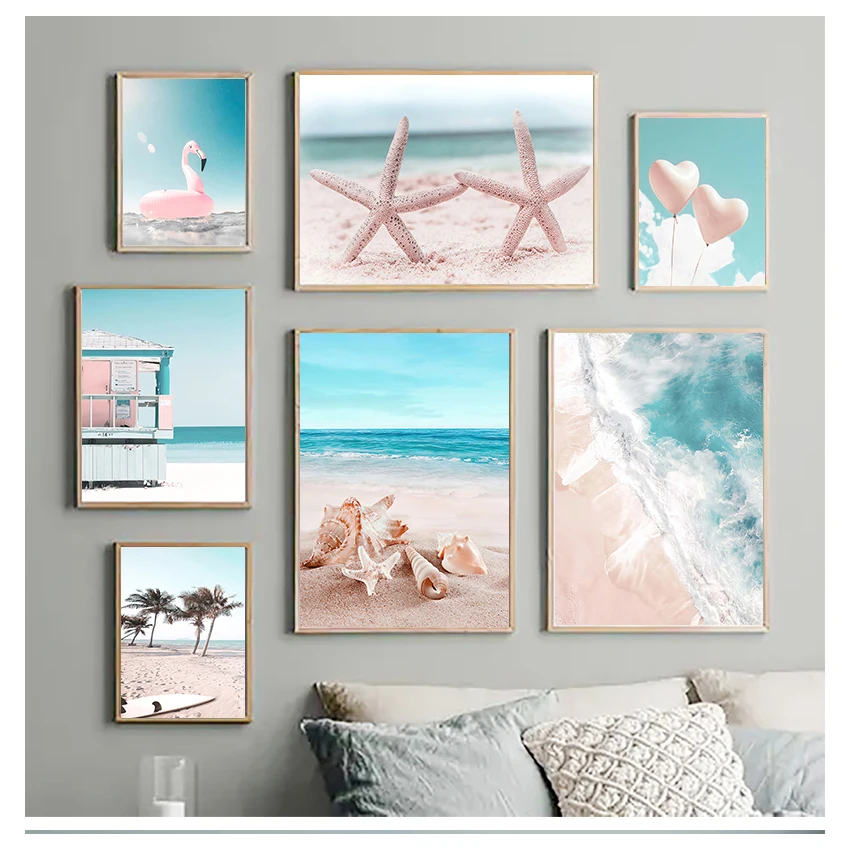 

Flamingo Wall Art Canvas Painting Nordic Posters And Prints Wall Pictures For Living Room Tropical Sea Beach Starfish Surfboard