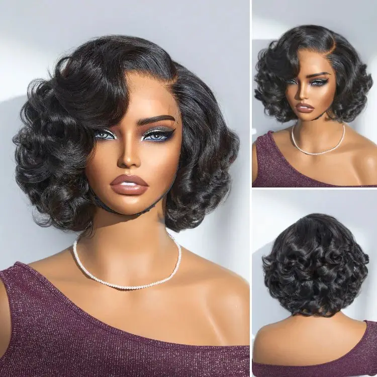 Фото Парик из натуральных волос Egg Curly Super High 300% Density, с кружевной передней частью 13x4, парик-боб из натуральных волос с кружевной передней частью 13x4 HD для чернокожих женщин №2