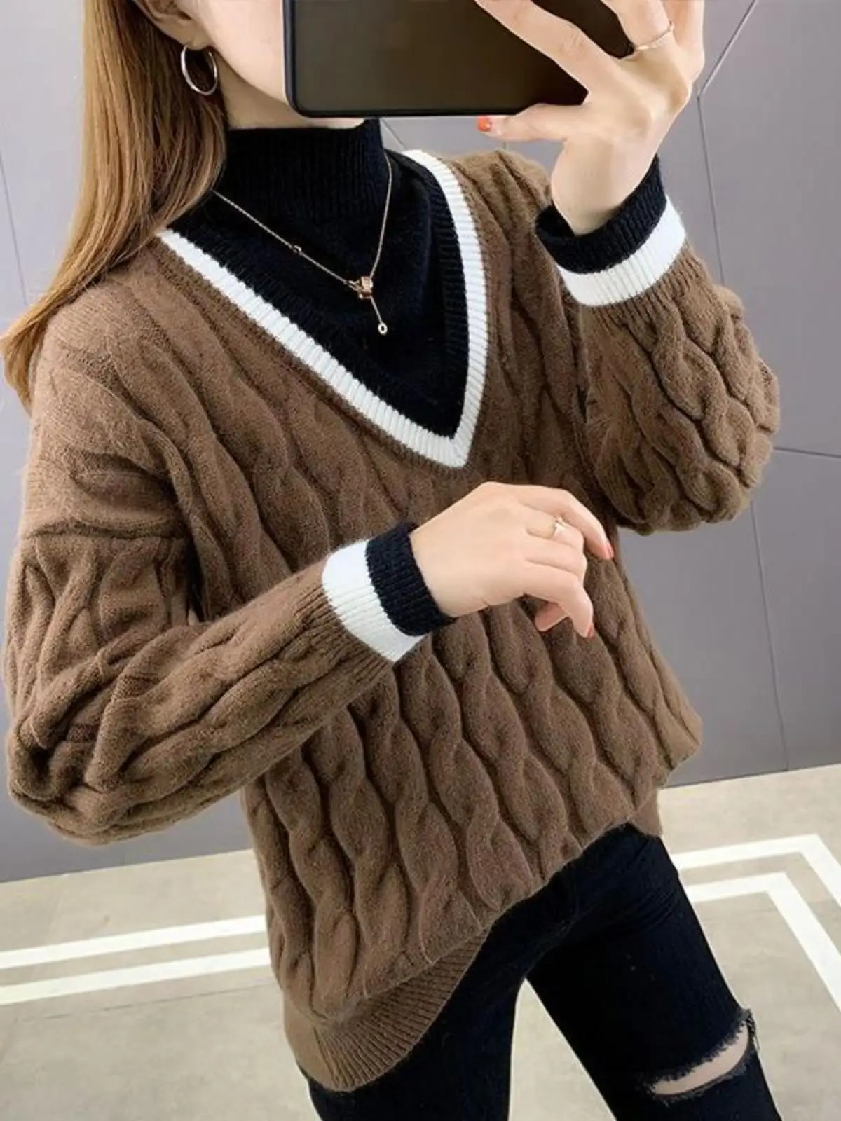 Fake Two Pieces Sweater Women Pullover 2024 Autumn and Winter New Korean Sle Loose Half-high Collar Knitted Bottoming Shirt...