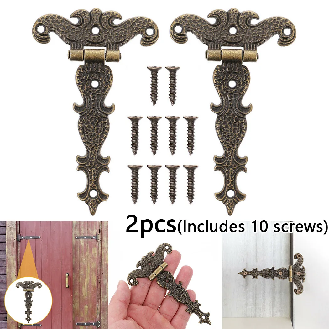 

2 Pcs Bronze Zinc Alloy Hinge Furniture Fittings Butt Hinges Antique Wooden Box Decorative Hinge Repair Kit With 10 screws