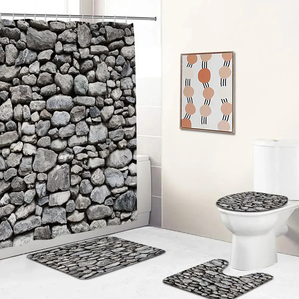 Кирпичная стена каменная занавеска для ванной набор винтажных камней искусство