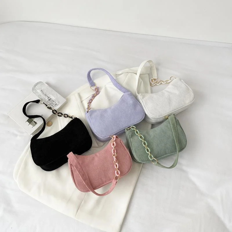 

Fashion Simple Vintage Corduroy Bag For Women Handbags Underarm Bag Casual Shoulder Bags Solid Color Casual Zipper Bag