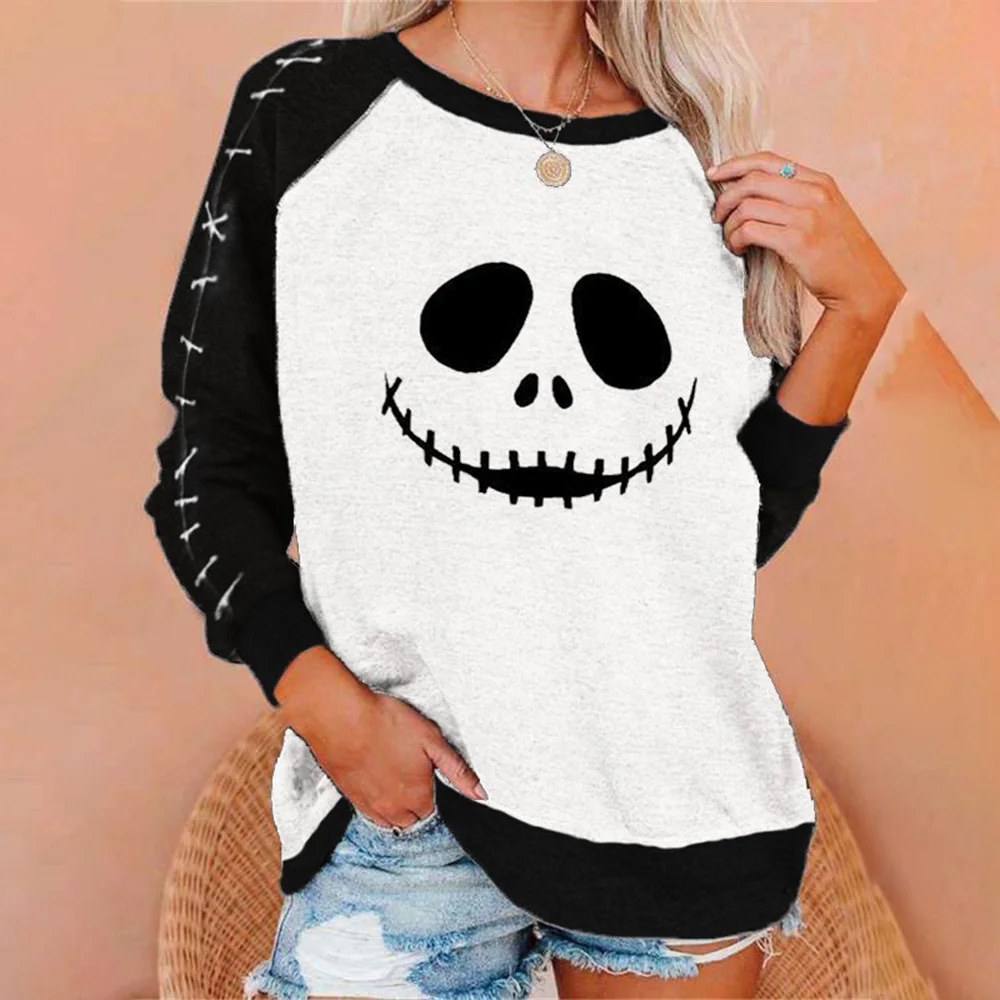 

Plus Size Women's Printed Loose Round Neck Long Sleeve T-Shirt