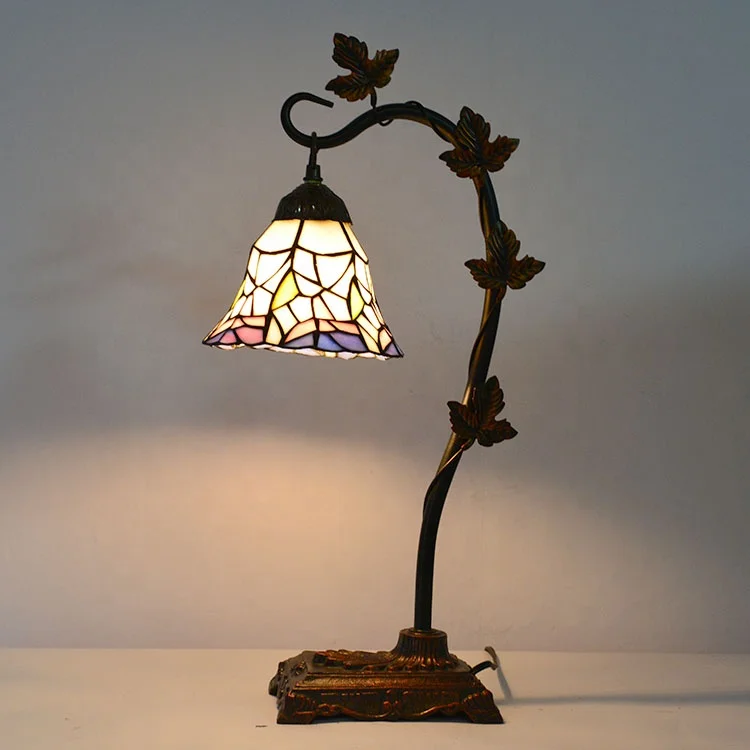 

LongHuiJing Tiffany-Style 1Head Coffee Light Stained Glass 6Inch Lampshade With Grape Leaves Table Base