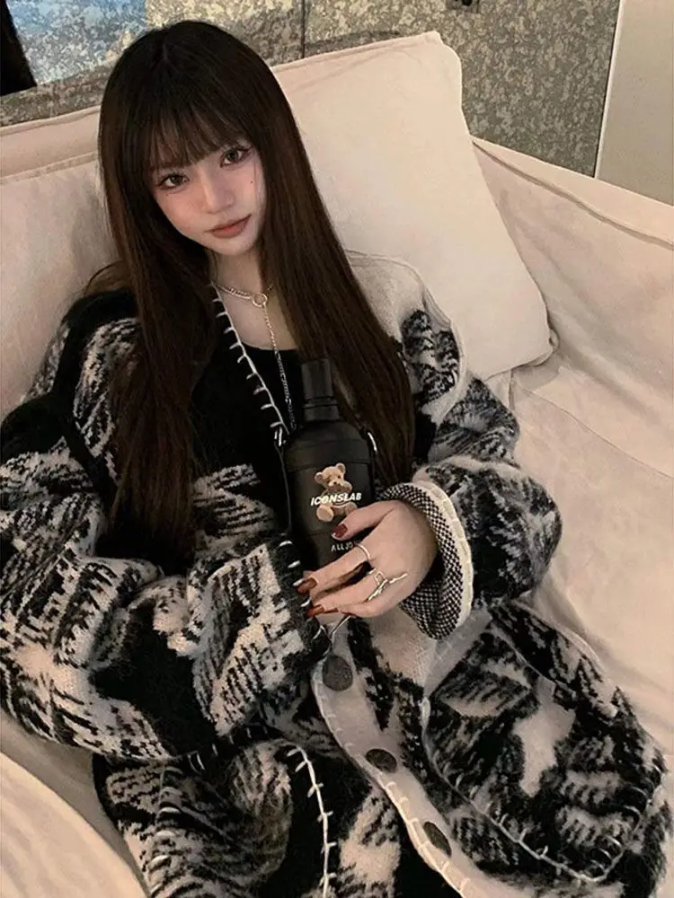 

Fashion Women Sweaters 2023 New Winter Print Versatile Knitted Cardigan Thickening Large Size Coats Solid LOOSE Long Sleeve Top