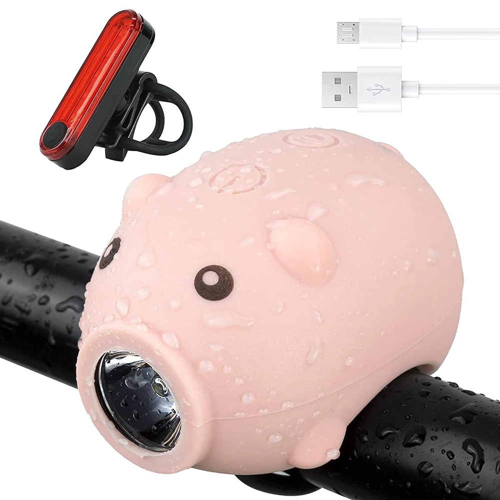 

Супер яркие велосипедные фонари USB, мощные велосипедные фары и задние фонари, велосипедные фонари в форме милой свинки, розовый