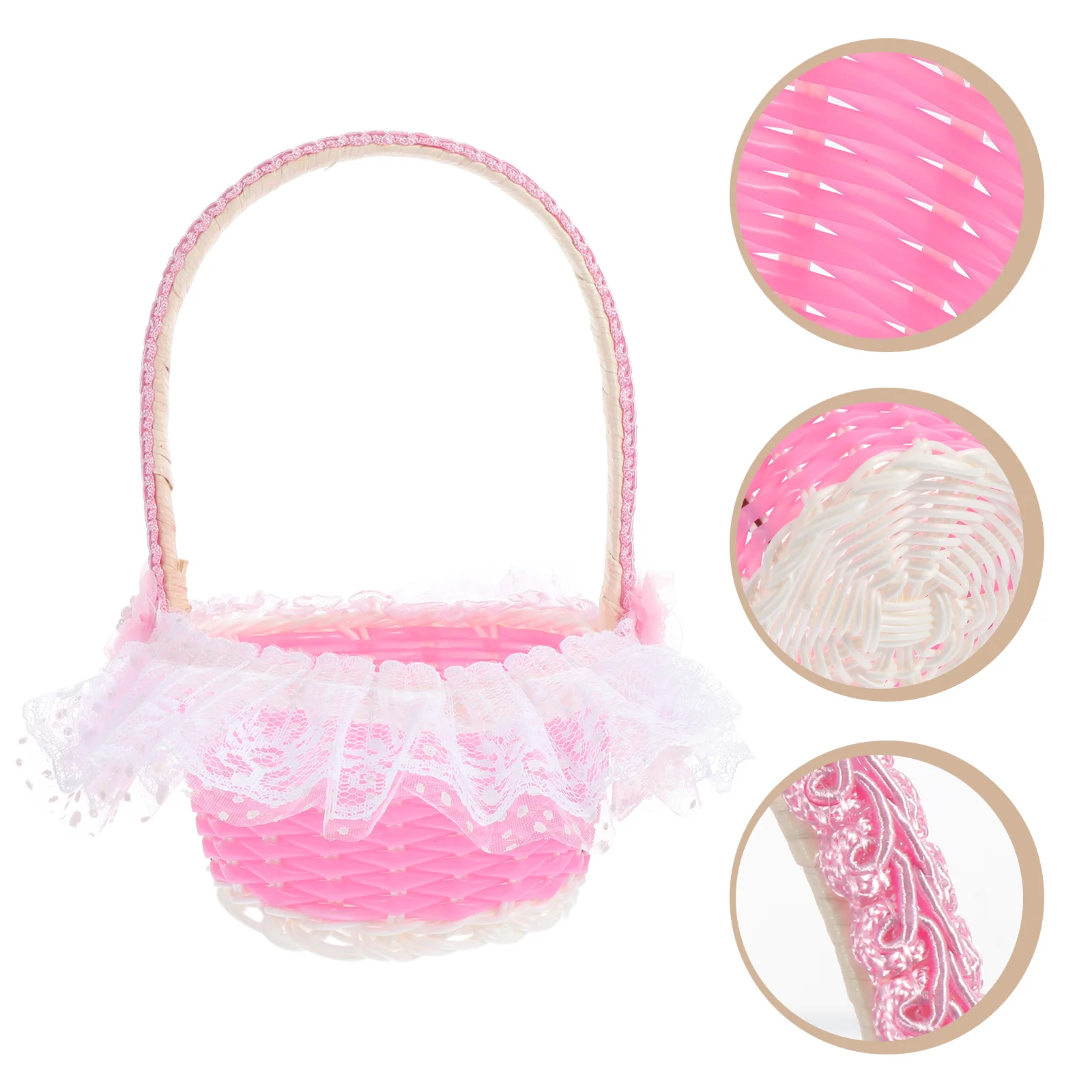 

3pcs Imitation Plastic Rattan Wedding Flower Basket Chic Lace Party Basket