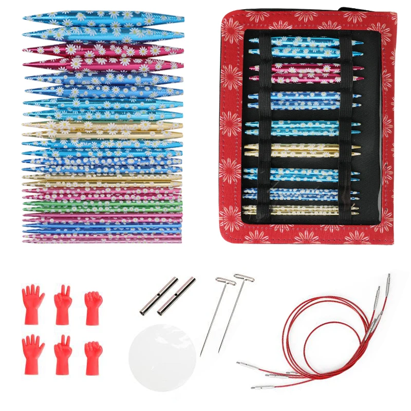 

26pcs 3.0-10.0mm Daisy Aluminum Knitting Needles Sets Interchangeable Crochet Needles with Storage Case Sewing Tools Kit