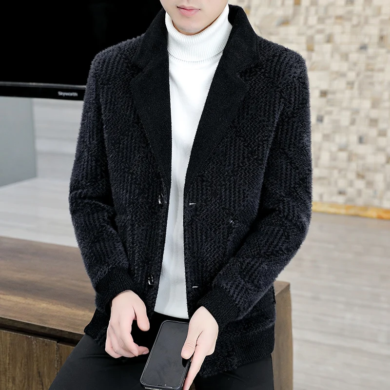 

2023Men's short tweed jacket gold mink velvet tweed coat men's autumn and winter thickened standing collar tweed jacket top