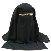 h225 high quality muslim black niqab three layers chiffon fabric face cover pull on islamic scarf turban hijab with tie band