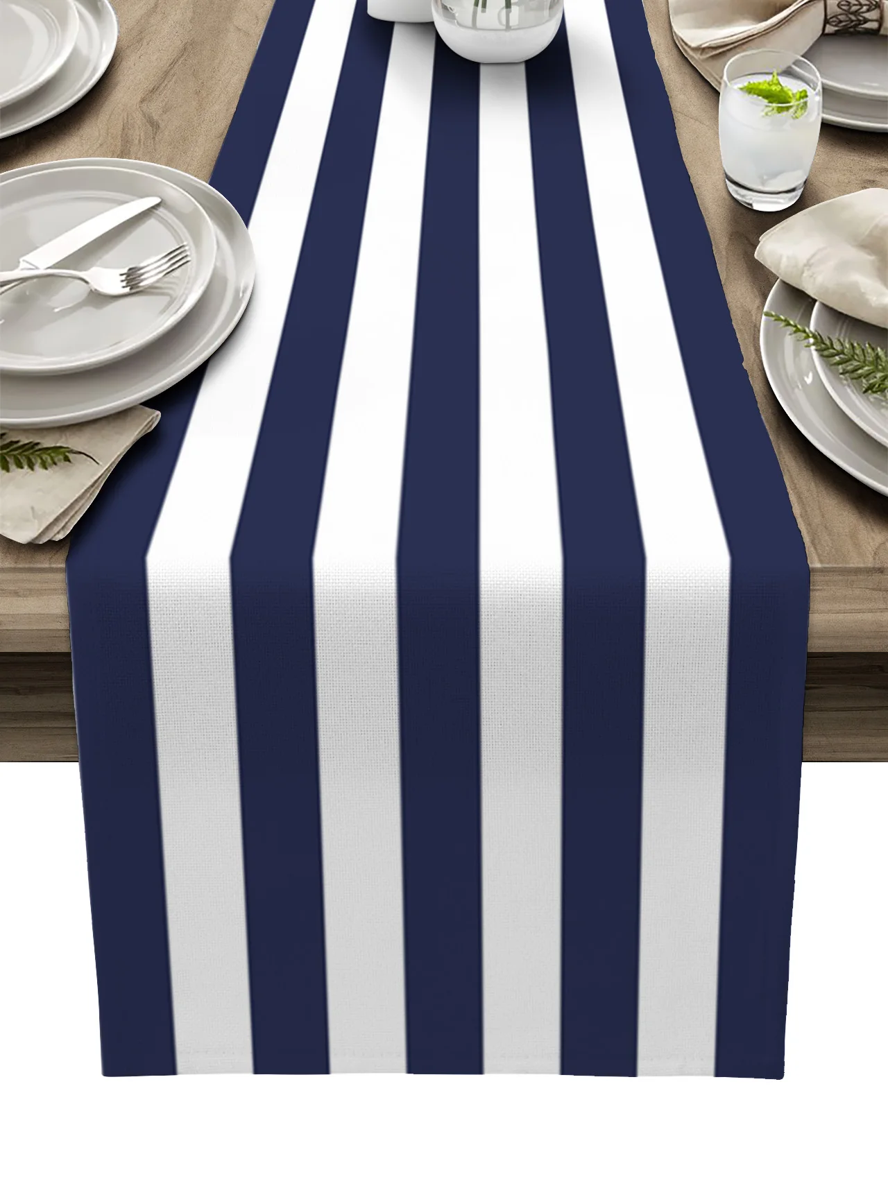 

Navy Blue White Stripes Table Runner Home Party Decorative Tablecloth Cotton Linen Table Runners for Wedding