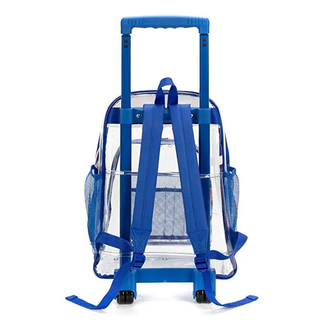 Rolling Clear Backpack Heavy Duty See Through Wheeled Daypack School Bookbag with Wheels Royal Blue