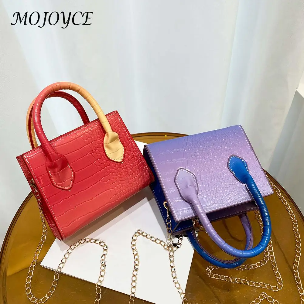 

Retro Ladies Chain Top-handle Handbag Gradient Alligator Pattern PU Shoulder Bag Fashion Exquisite Shopping Bag