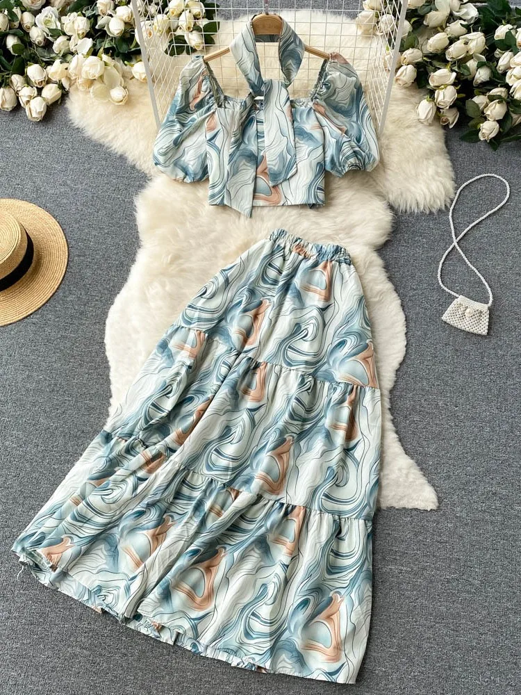 Женский костюм с юбкой в стиле ретро повседневный из двух предметов топ