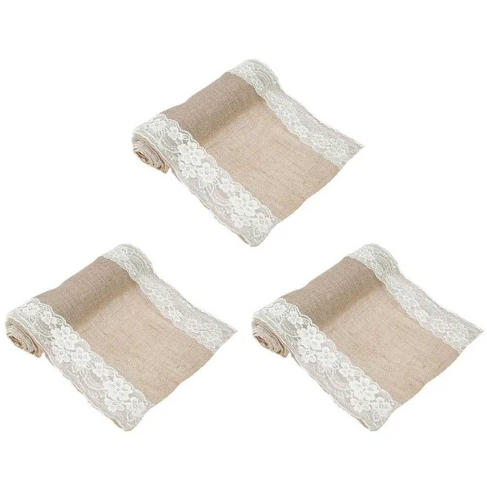 

Vintage Burlap Lace Hessian Table Runner Natural Jute Party Wedding Decor