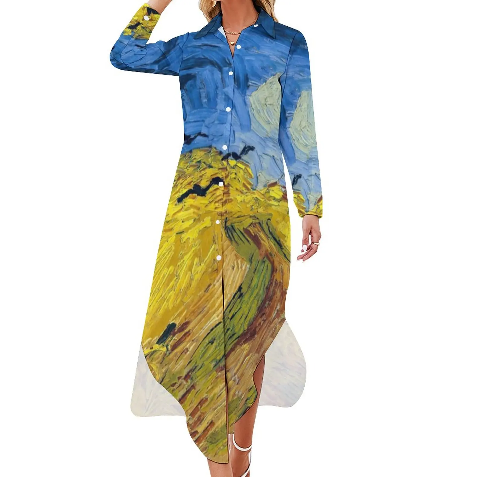 

Шифоновое платье с воротником-стойкой, большие размеры 4XL 5XL