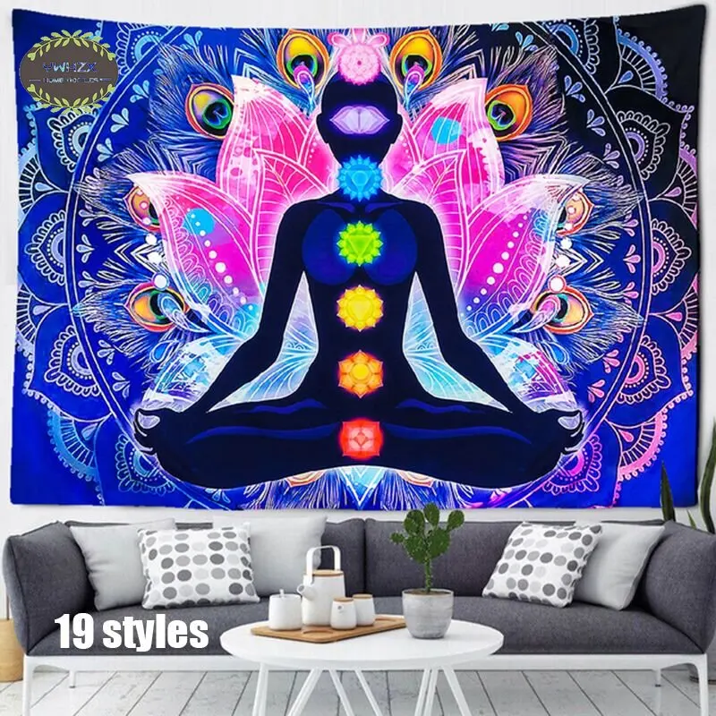

Indian Buddha Tapestry Wall Hanging Mandala Bedroom Decor Living Room Psychedelic Scene Meditation Chakra Yoga Home Tapestries