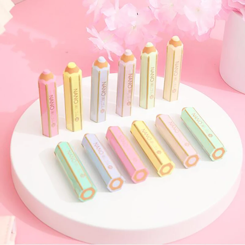 Creative Pencil Shape Eraser Kawaii Rubber Pencil Erasers Korean Stationery Painting Writing Tools for School Office Supplies
