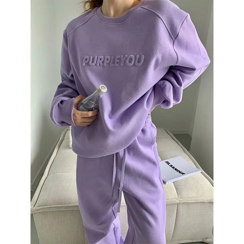 

Fleece Women's Tracksuit Letter Printed Hooded Oversized Long Sleeve Two Piece Sets Female 2022 Autumn Ladies Sportwear Set No