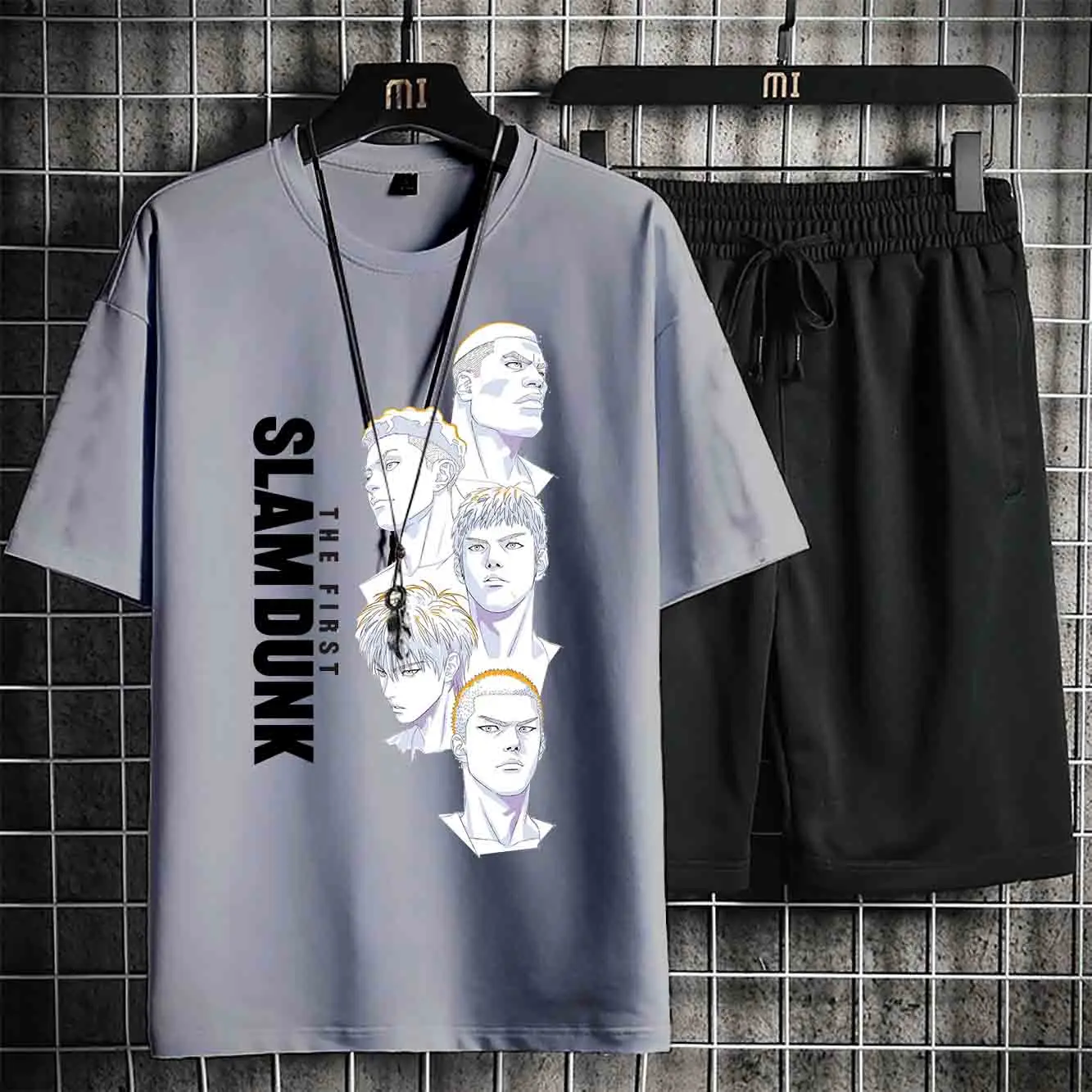 New Slam Dunk Printed Sportswear Men's Sportswear T-shirt Shorts 2-piece Japanese Anime Character Fitness Sportswear Streetwear