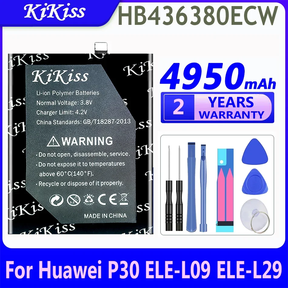 Мощный аккумулятор KiKiss HB емкостью 4950 мАч 436380 ECW для Huawei P30 ELE-L09 ELE-L29 ELE-AL00 ELE-TL00
