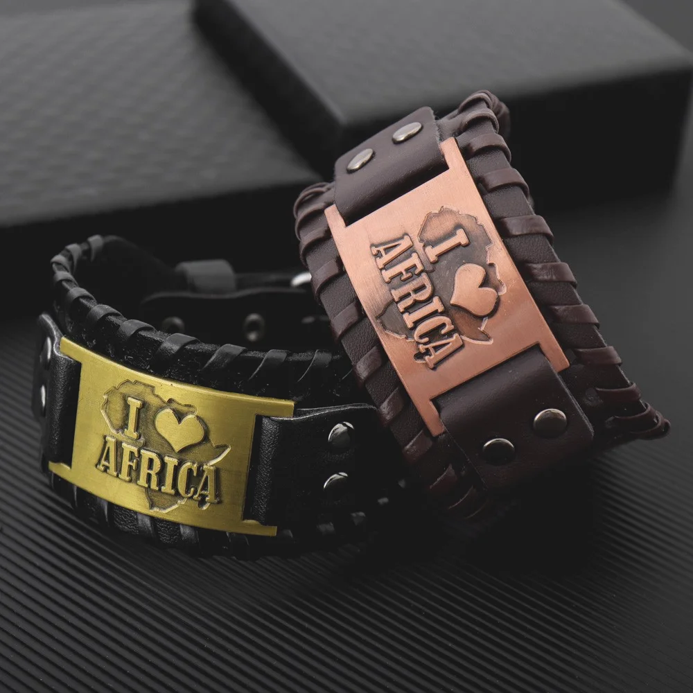 Мужской кожаный браслет с африканской картой