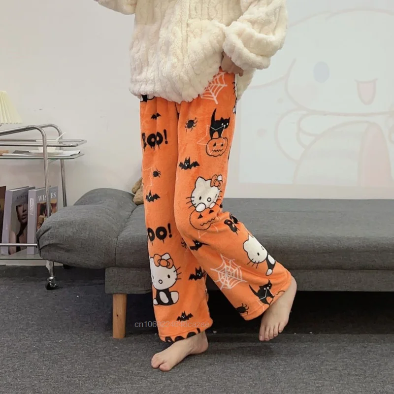 Хэллоуин стильные Фланелевые Пижамные брюки Hello Kitty женские американские