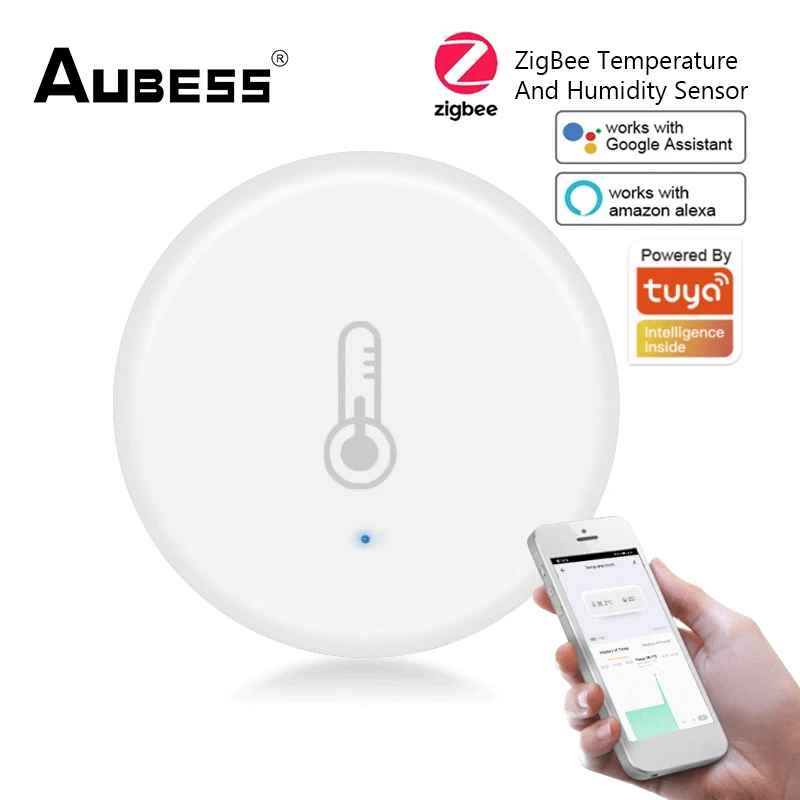 

Умный датчик температуры и влажности AUBESS Tuya Smart Home ZigBee 3,0, работающий от батареи, с приложением Tuya Smart Life и Alexa