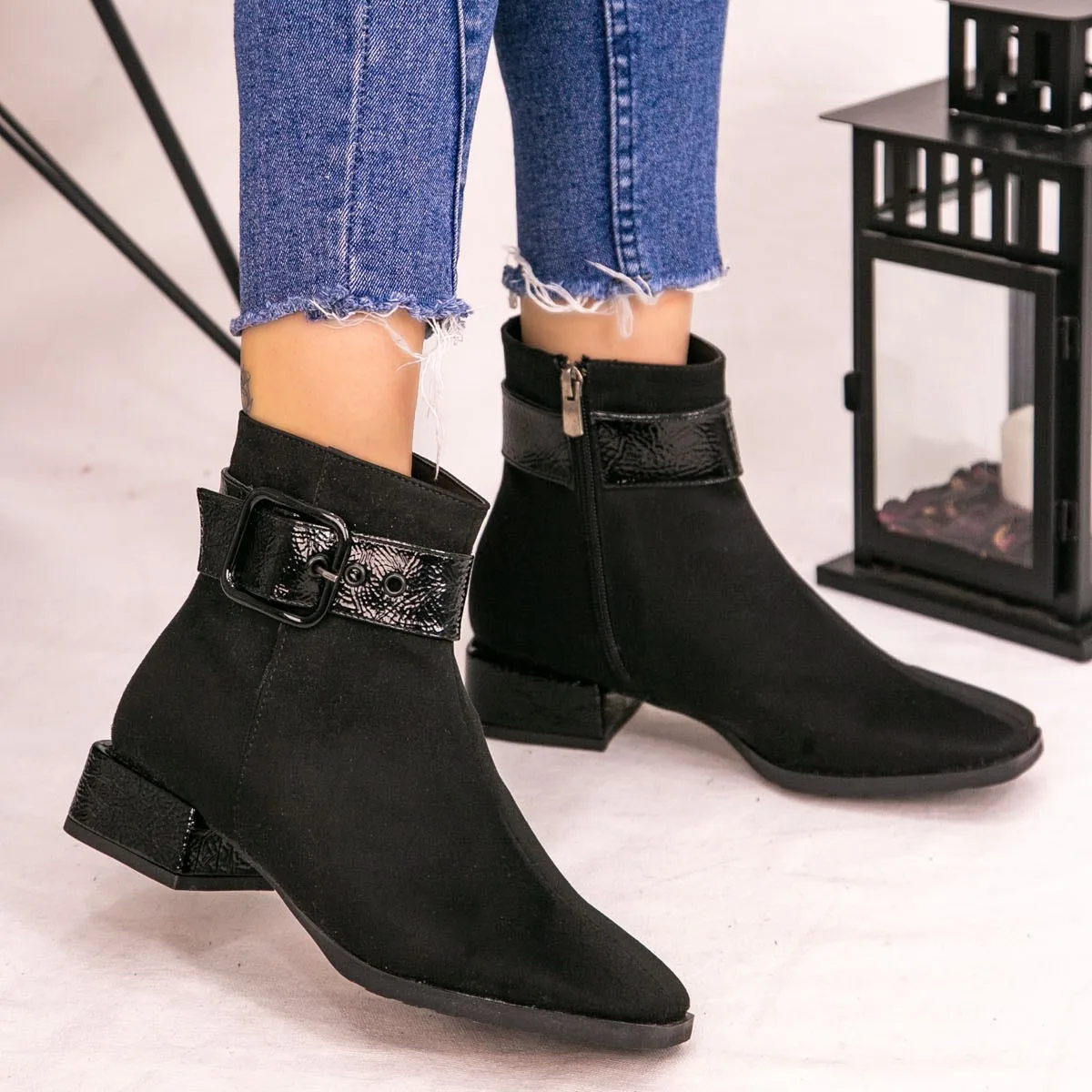 

Tonar Prun Black Suede Women Boots Casual and Stylish Zipper Buckle Detail Winter