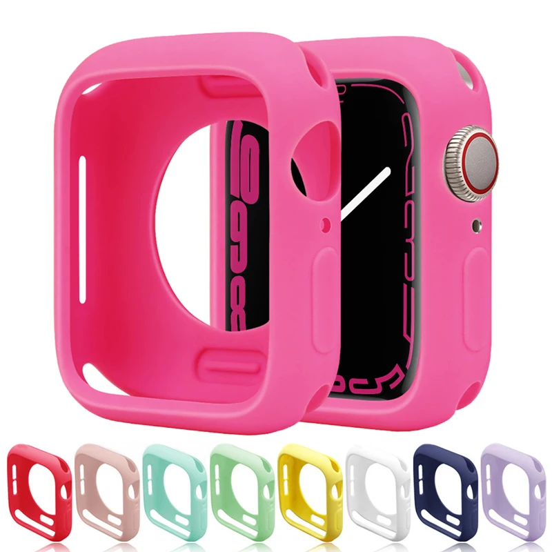 

Soft Silicone Case for Apple Watch 7 6 SE 5 4 3 Bumper Protection Shell For iWatch Cover Series 45mm 42MM 38MM 44MM 40MM 41MM
